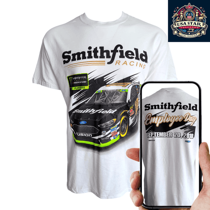 Smithfield Racing T-Shirt 2018 NASCAR Employee Day L 100% Cotton Stewart - Haas Racing Design - USASTARFASHION
