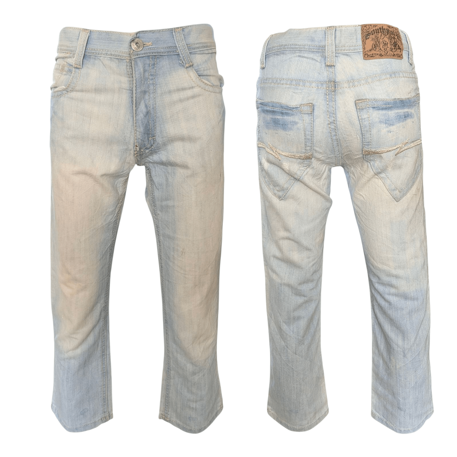 Southpole Men’s Hip Hop Jeans W29 L27 Light Wash Straight Fit Denim Distressed - USASTARFASHION