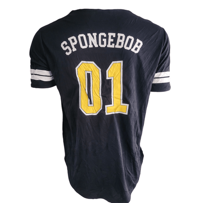 SpongeBob SquarePants Jersey Shirt Large Black with Fun Graphics Featuring SpongeBob and Patrick - USASTARFASHION