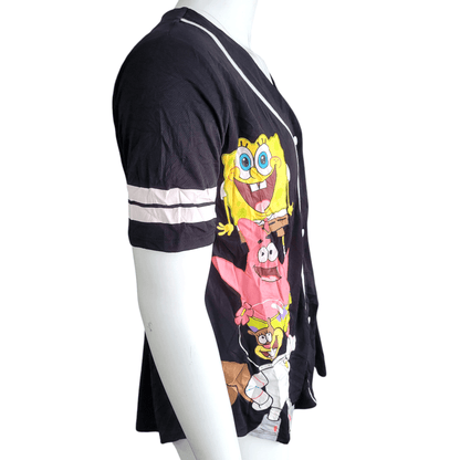 SpongeBob SquarePants Jersey Shirt Large Black with Fun Graphics Featuring SpongeBob and Patrick - USASTARFASHION