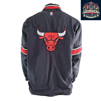 Starter Chicago Bulls Jacket 90s Puffer Bomber, Black Red, Size L, Bold Branding, Functional Design - USASTARFASHION