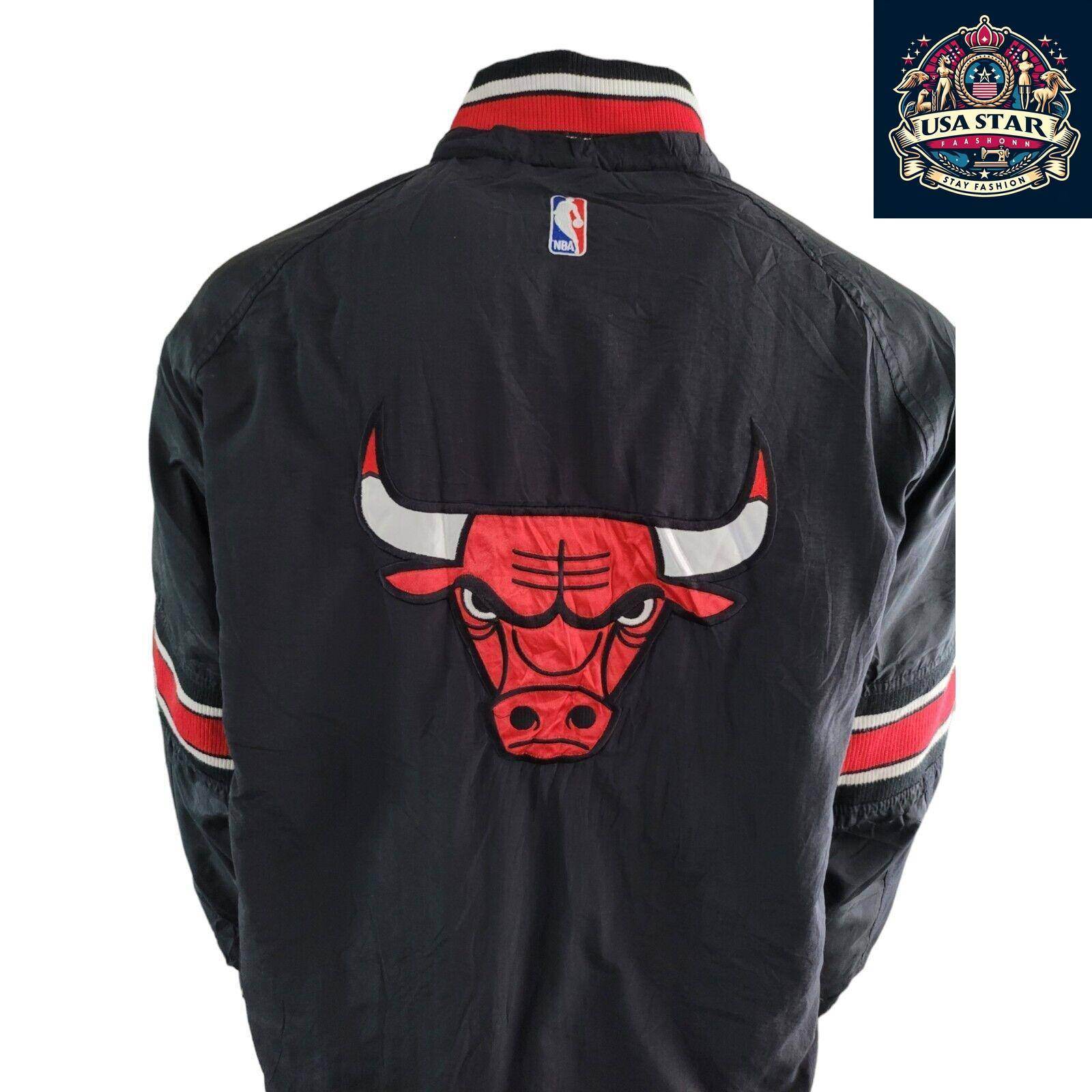Starter Chicago Bulls Jacket 90s Puffer Bomber, Black Red, Size L, Bold Branding, Functional Design - USASTARFASHION