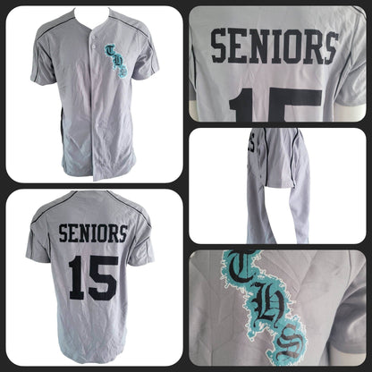 THS Seniors Baseball Jersey by A4 | Custom Gray Button - Up | Grade A Condition | Size M - USASTARFASHION