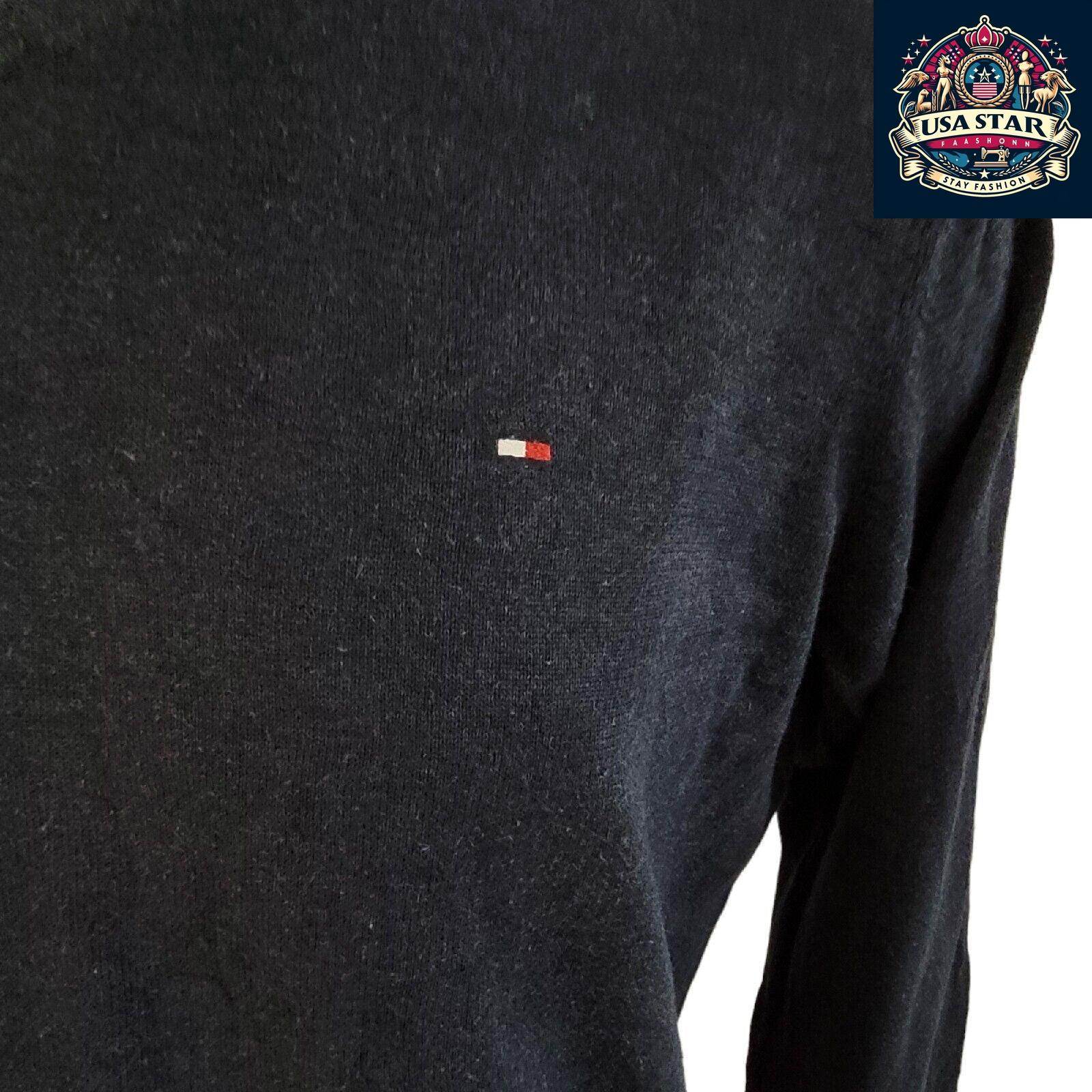 Tommy Hilfiger Men's Jumper - Large Navy Blue Crew Neck Pullover - Cotton Silk Blend Knit - USASTARFASHION