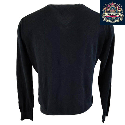 Tommy Hilfiger Men's Jumper - Large Navy Blue Crew Neck Pullover - Cotton Silk Blend Knit - USASTARFASHION