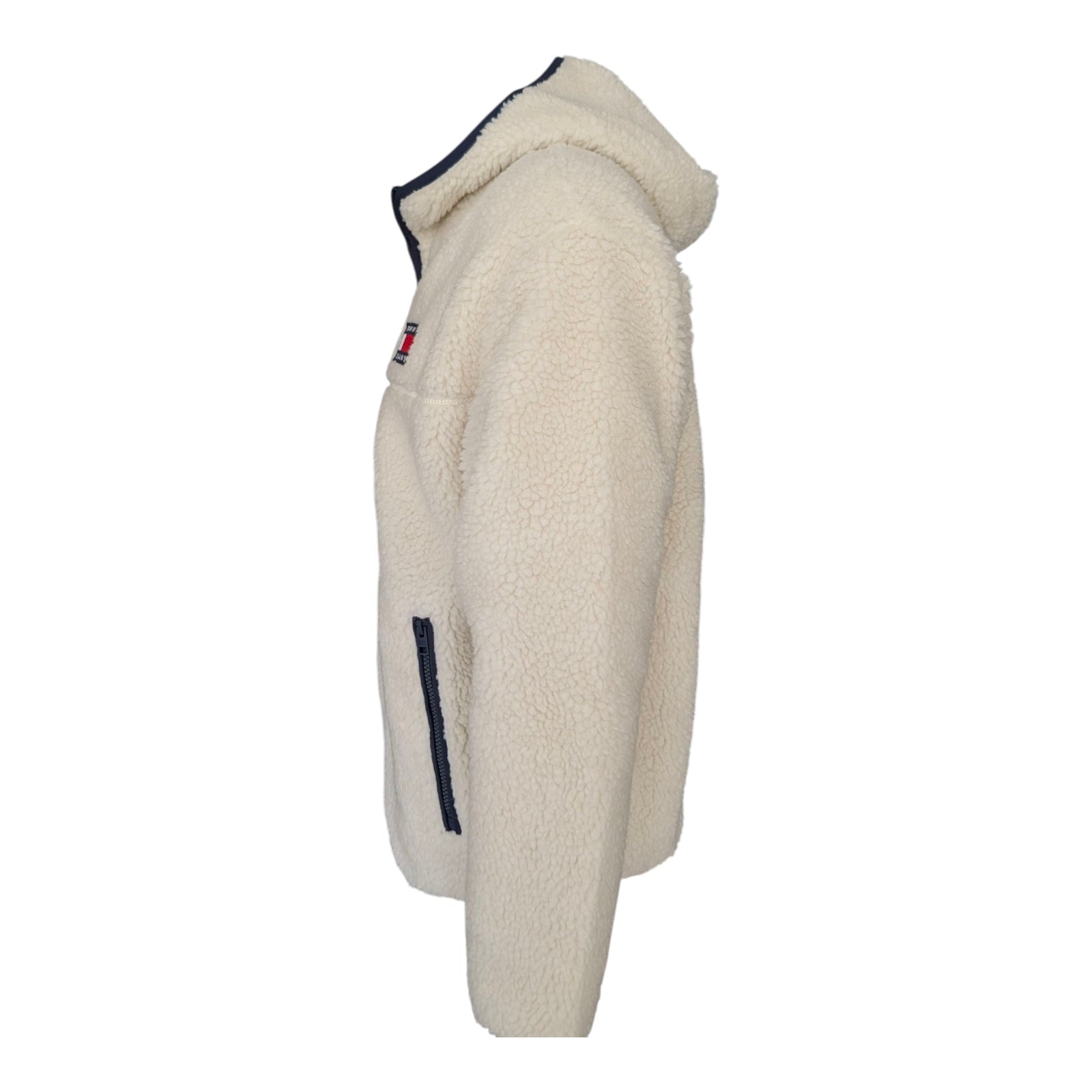 Tommy Jeans Sherpa Zip Hoodie Jacket Ecru Fleece Men’s Size L - USASTARFASHION