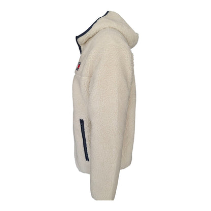 Tommy Jeans Sherpa Zip Hoodie Jacket Ecru Fleece Men’s Size L - USASTARFASHION