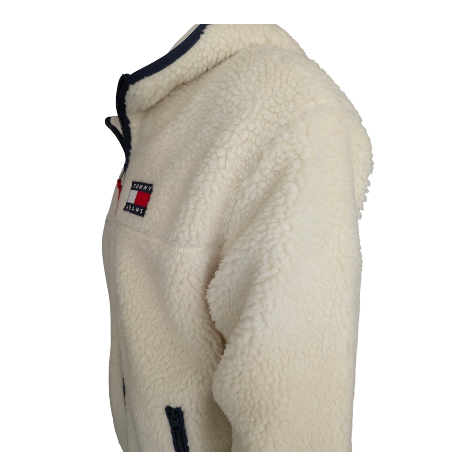 Tommy Jeans Sherpa Zip Hoodie Jacket Ecru Fleece Men’s Size L - USASTARFASHION