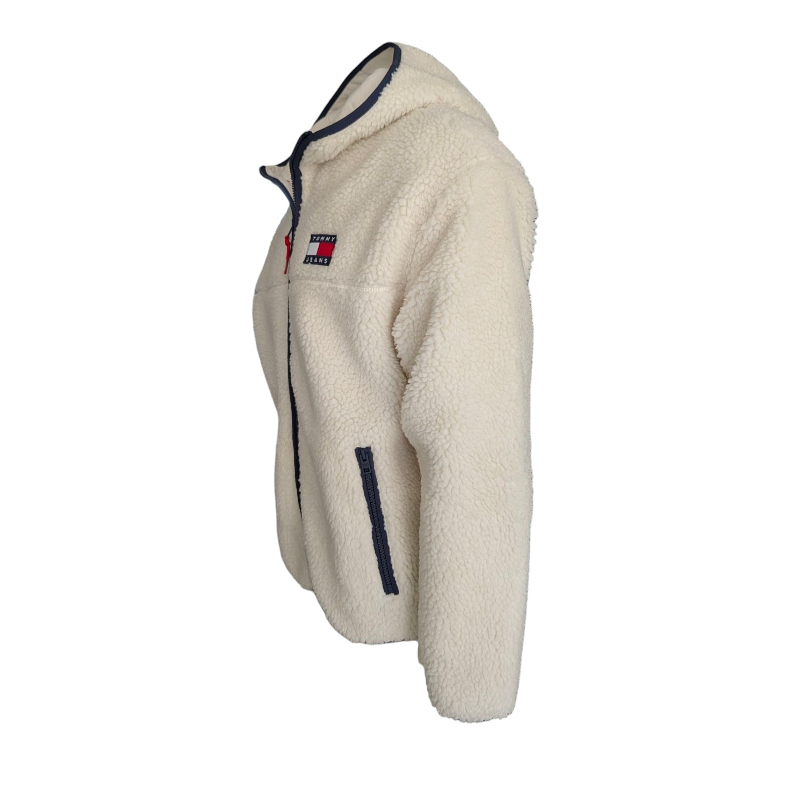 Tommy Jeans Sherpa Zip Hoodie Jacket Ecru Fleece Men’s Size L - USASTARFASHION