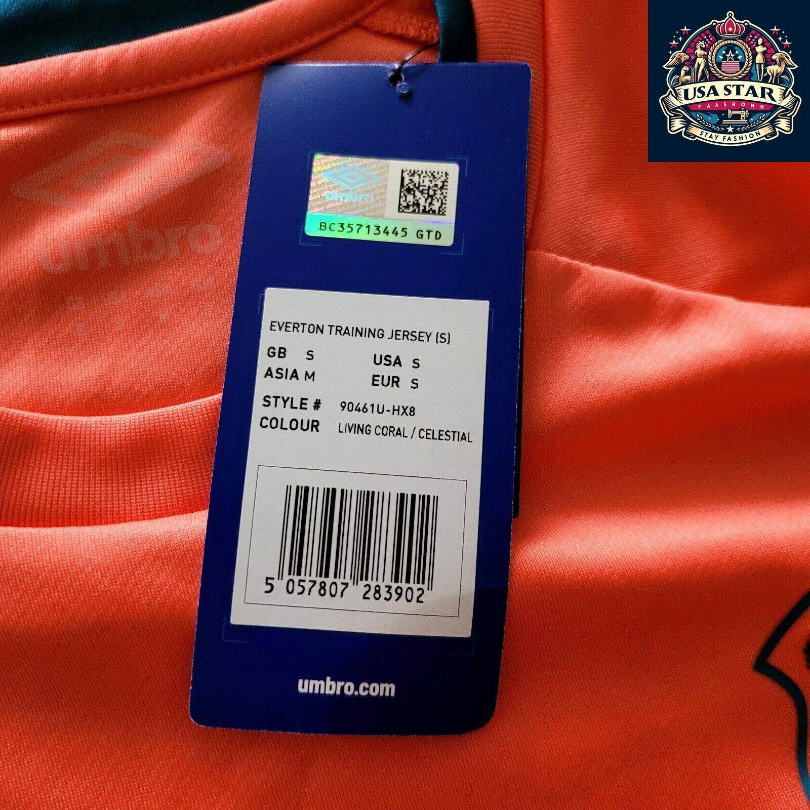 Umbro Everton Football Jersey, Small, Living Coral/Celestial, Moisture - Wicking, New with Tags - USASTARFASHION