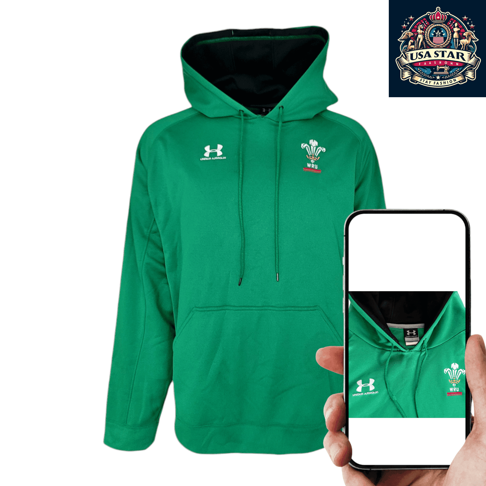 Under Armour Welsh Rugby Hoodie WRU Pullover Green Men’s X - Large - Comfortable & Stylish - USASTARFASHION