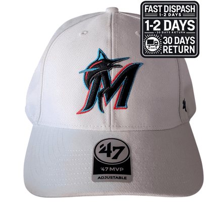 47 Brand Miami Marlins Baseball Cap - White Adjustable Style for Men - One Size Fits All MLB Gear - USASTARFASHION