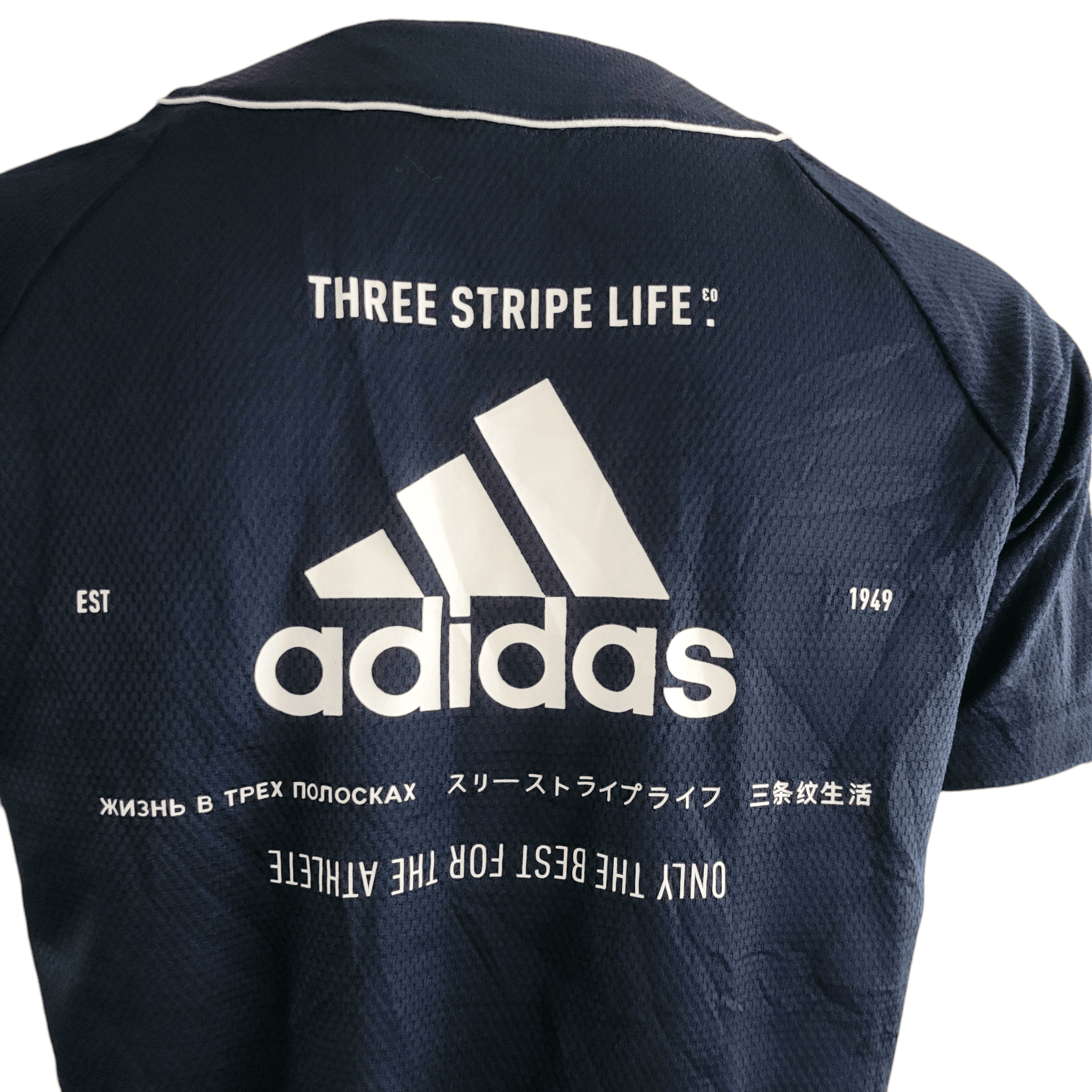 Adidas Jersey Three Stripe Life Graphic, Black & White, M Size, Established 1949 Edition - USASTARFASHION