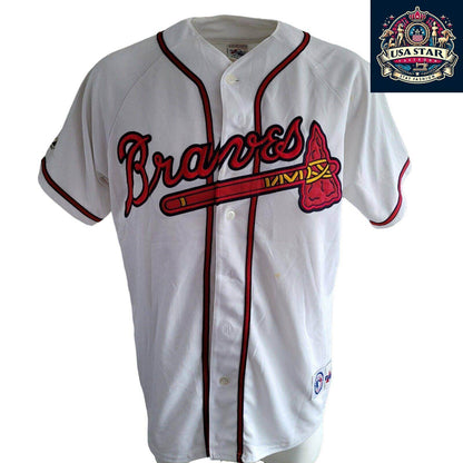 Authentic Atlanta Braves Shirt - Majestic XL Vintage Embroidered Jones 10 Design, High Quality - USASTARFASHION
