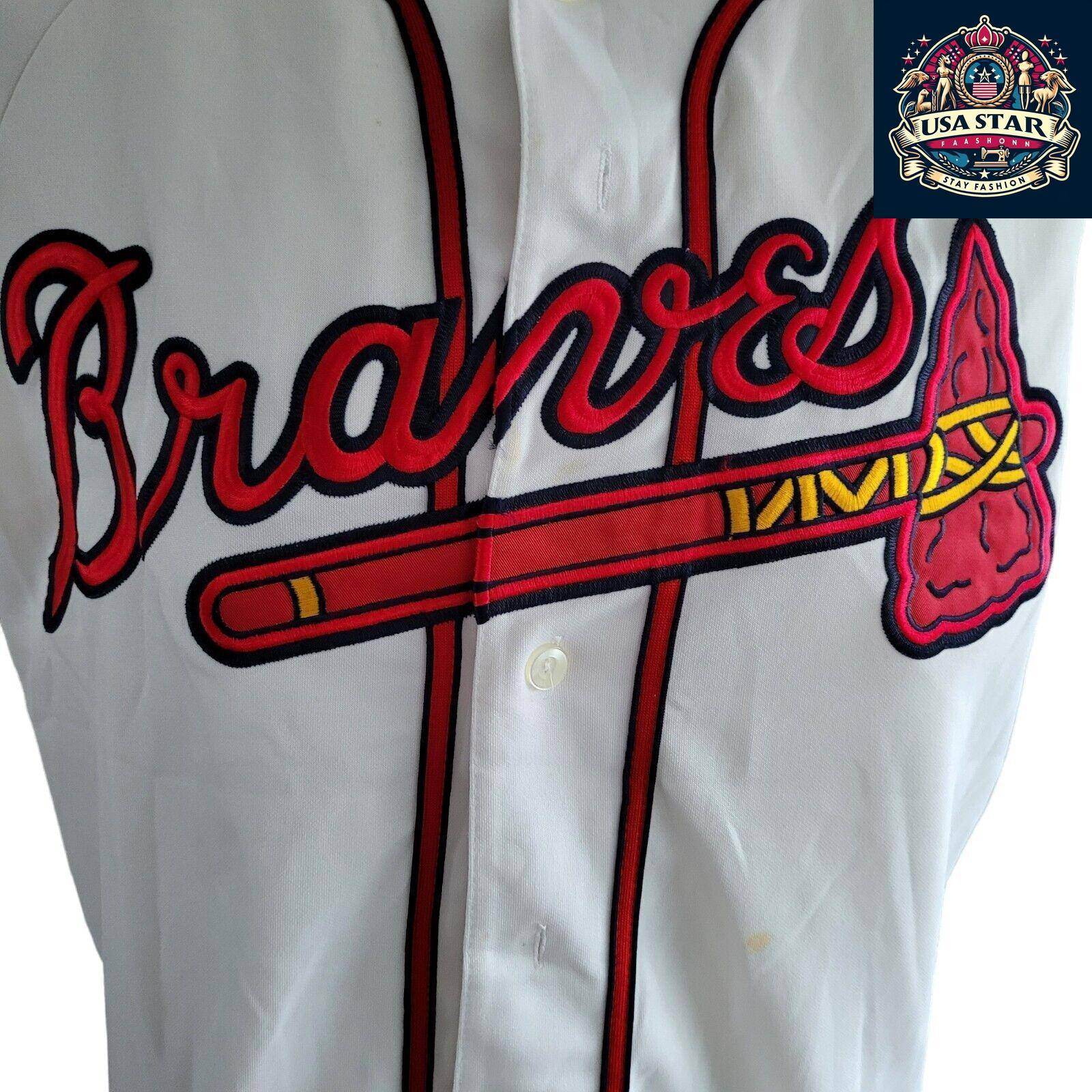 Authentic Atlanta Braves Shirt - Majestic XL Vintage Embroidered Jones 10 Design, High Quality - USASTARFASHION