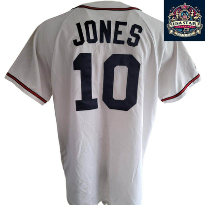 Authentic Atlanta Braves Shirt - Majestic XL Vintage Embroidered Jones 10 Design, High Quality - USASTARFASHION