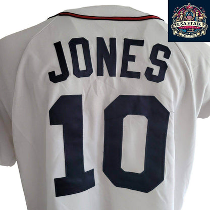 Authentic Atlanta Braves Shirt - Majestic XL Vintage Embroidered Jones 10 Design, High Quality - USASTARFASHION