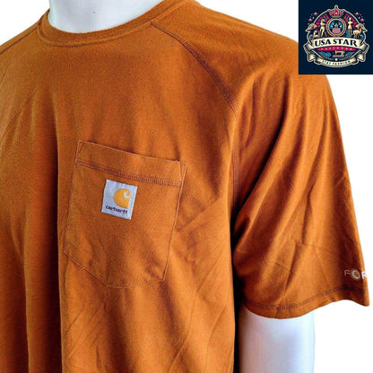 Carhartt Men's T-Shirt 2XL Relaxed Fit, Durable 65% Cotton 35% Polyester in Rust Orange - USASTARFASHION