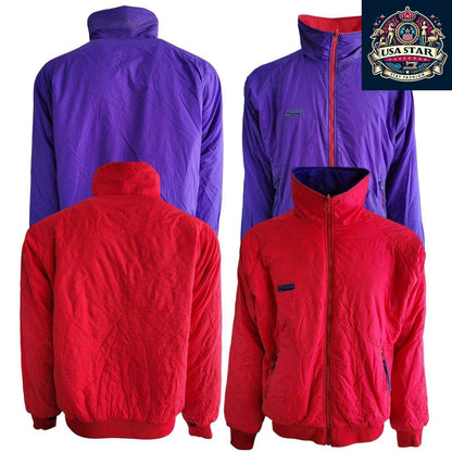 Columbia Men's Bomber Jacket XL - Insulated Reversible Design in Blue/Red for Warmth and Style - USASTARFASHION