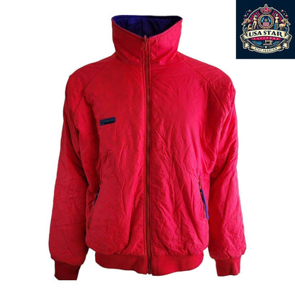 Columbia Men's Bomber Jacket XL - Insulated Reversible Design in Blue/Red for Warmth and Style - USASTARFASHION