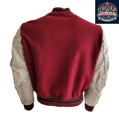 Delong Vintage Varsity Jacket - Long Sleeve Leather Wool, Size S, Durable & Stylish Design - USASTARFASHION