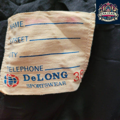 Delong Vintage Varsity Jacket - Long Sleeve Leather Wool, Size S, Durable & Stylish Design - USASTARFASHION