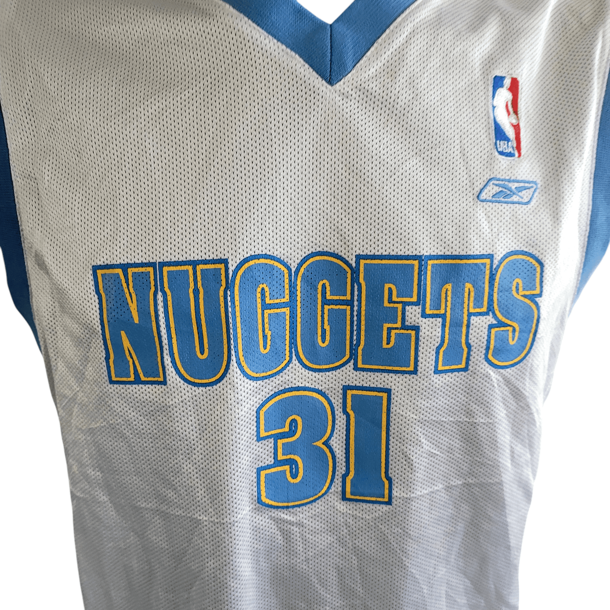 Denver Nuggets Jersey Nené 31 - Youth Large, Reebok NBA Team Apparel, White & Powder Blue - USASTARFASHION