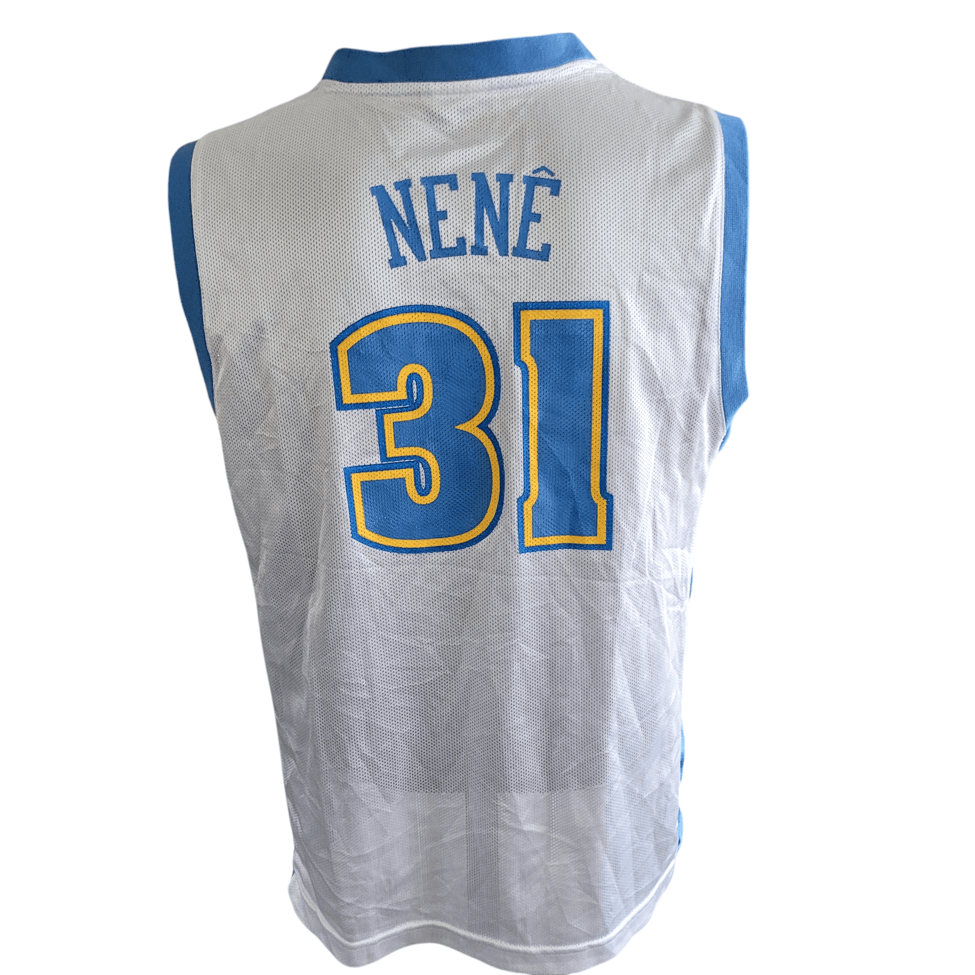 Denver Nuggets Jersey Nené 31 - Youth Large, Reebok NBA Team Apparel, White & Powder Blue - USASTARFASHION