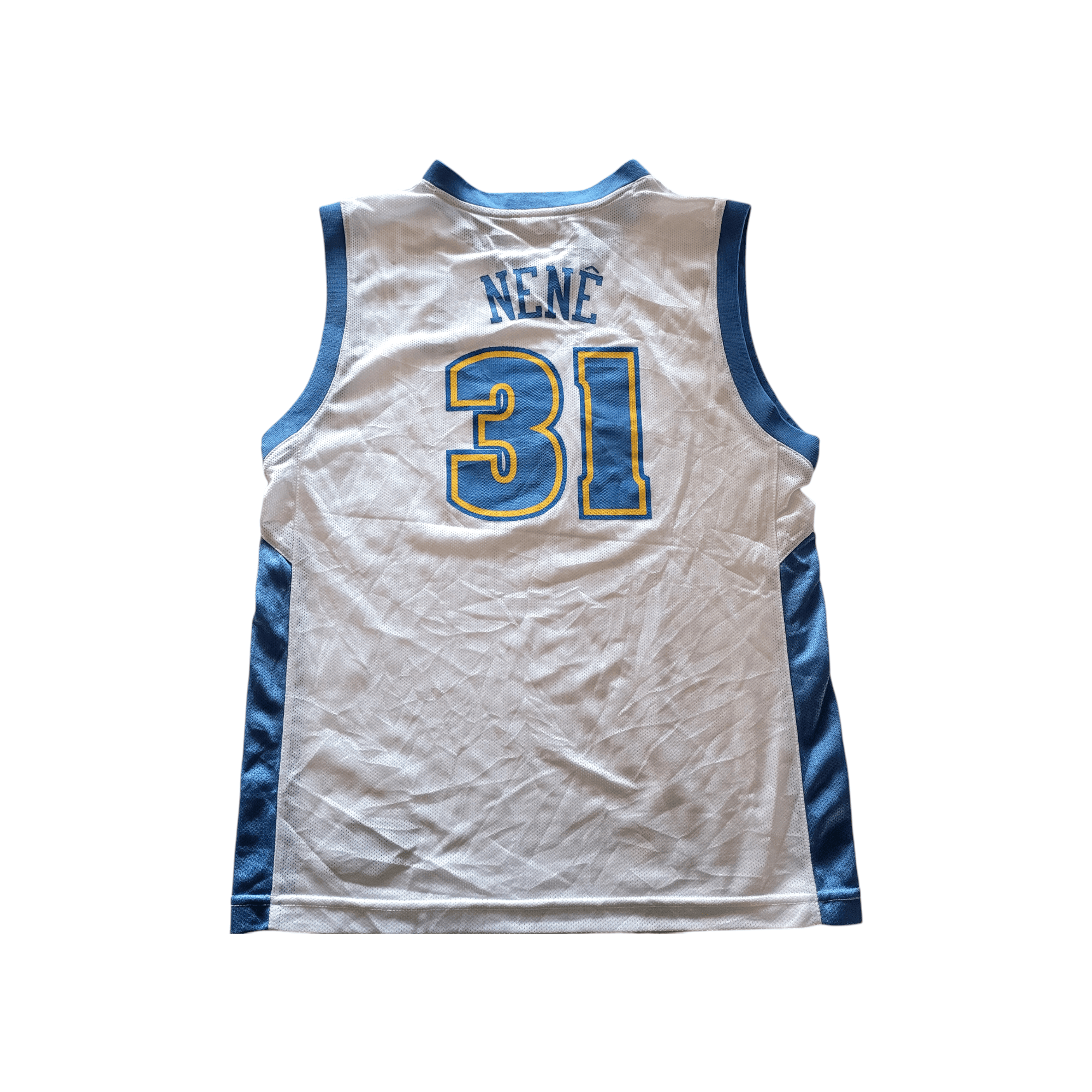 Denver Nuggets Jersey Nené 31 - Youth Large, Reebok NBA Team Apparel, White & Powder Blue - USASTARFASHION