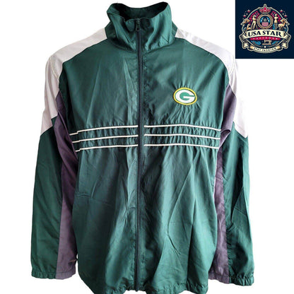 Green Bay Packers Jacket XL Vintage NFL Pro Line Reebok Track Jacket Retro Style - USASTARFASHION
