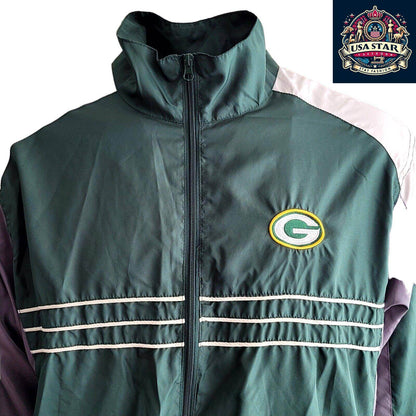Green Bay Packers Jacket XL Vintage NFL Pro Line Reebok Track Jacket Retro Style - USASTARFASHION