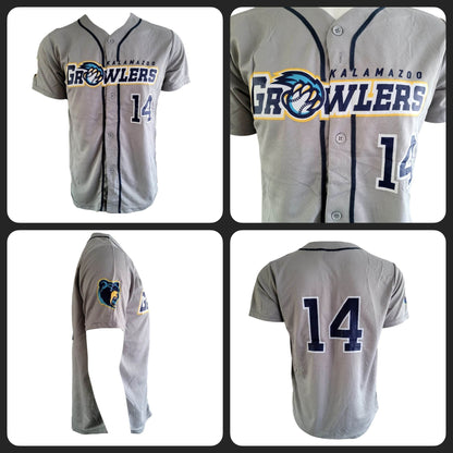 Kalamazoo Growlers Jersey - Gray 100% Polyester Small with Printed Logo and Number 14 - USASTARFASHION