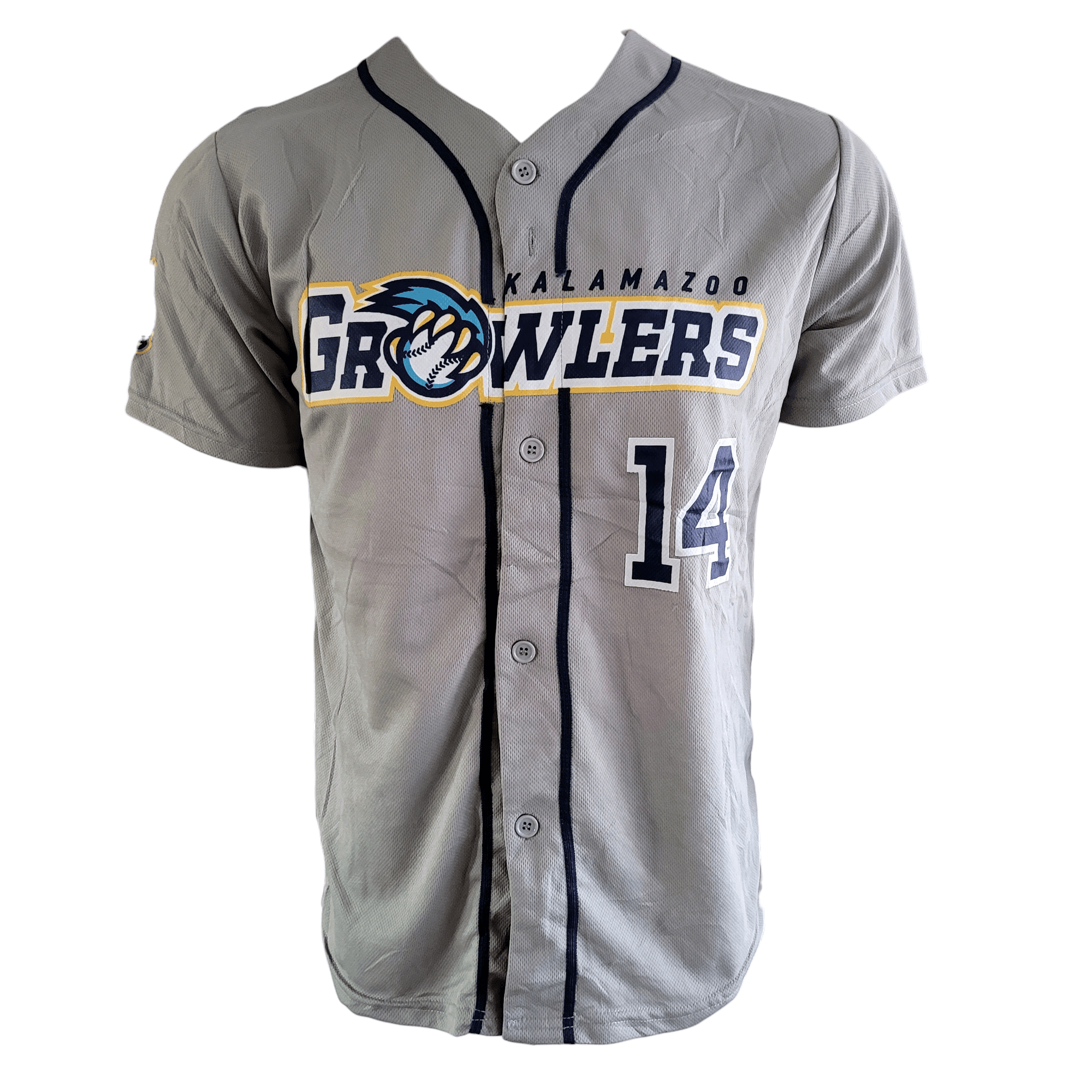 Kalamazoo Growlers Jersey - Gray 100% Polyester Small with Printed Logo and Number 14 - USASTARFASHION