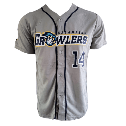 Kalamazoo Growlers Jersey - Gray 100% Polyester Small with Printed Logo and Number 14 - USASTARFASHION