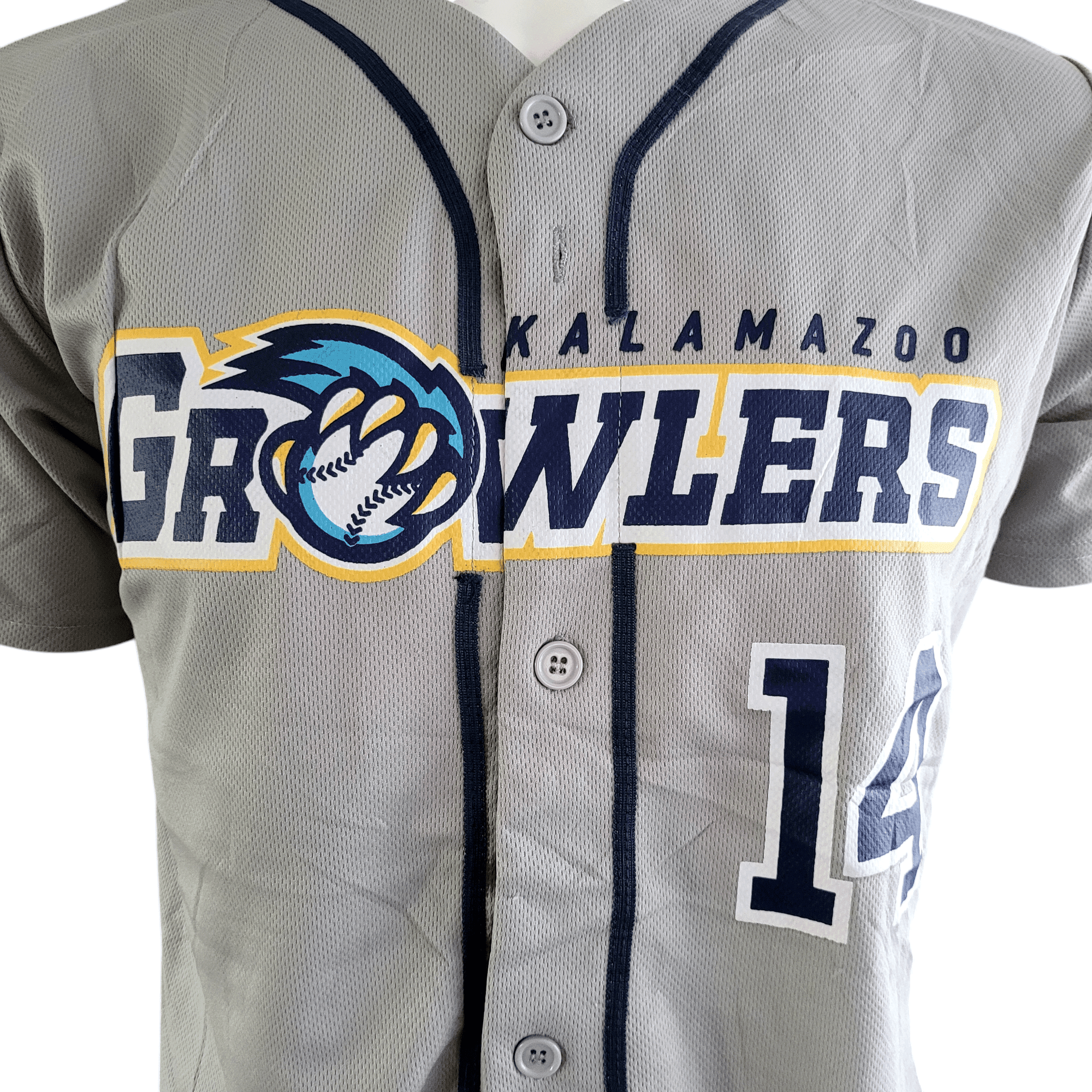 Kalamazoo Growlers Jersey - Gray 100% Polyester Small with Printed Logo and Number 14 - USASTARFASHION