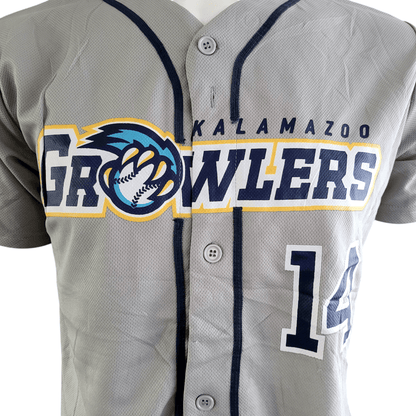 Kalamazoo Growlers Jersey - Gray 100% Polyester Small with Printed Logo and Number 14 - USASTARFASHION