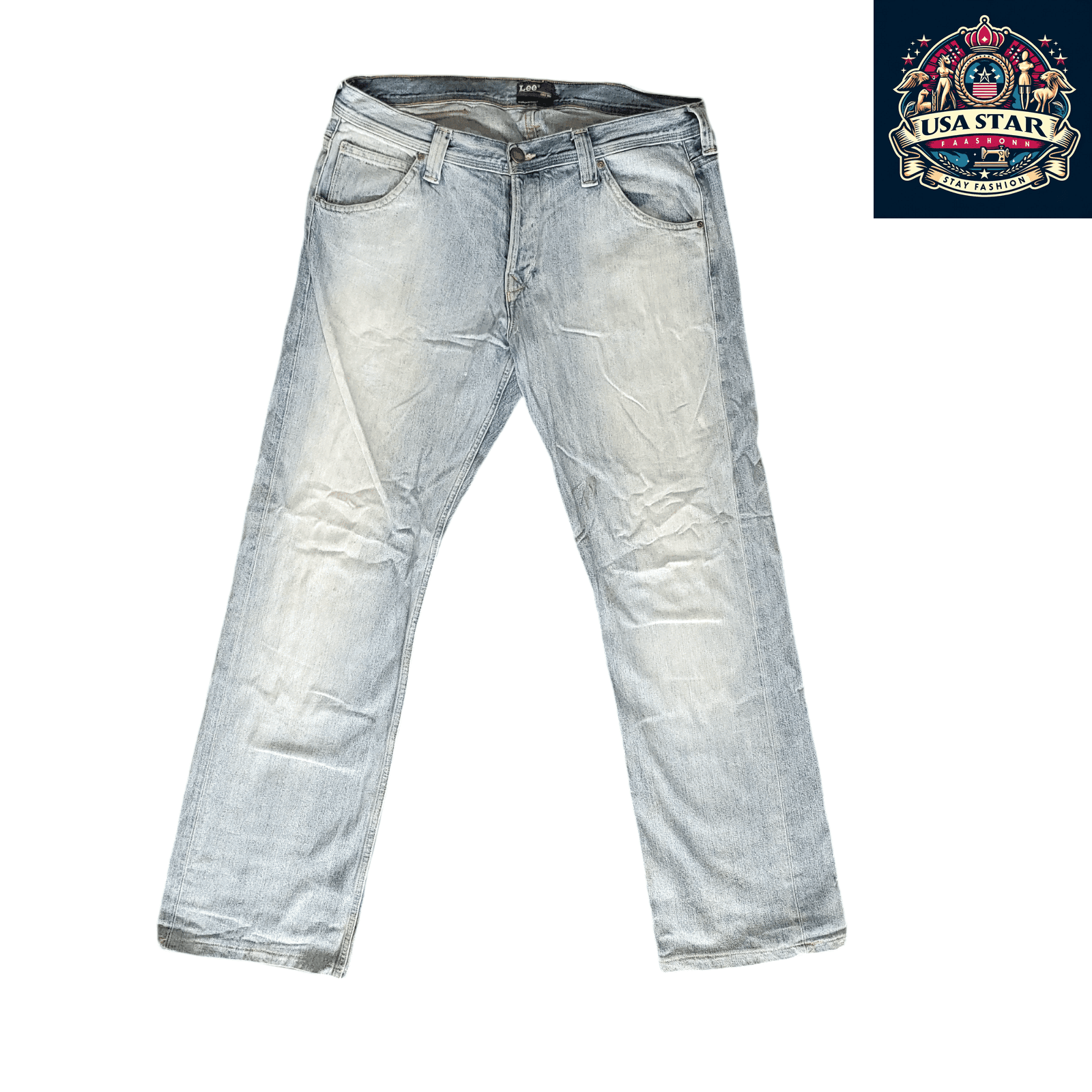 Lee Flint Vintage Straight - Leg Jeans for Men W36 L34 Light Wash Denim - Classic Comfort & Durability - USASTARFASHION