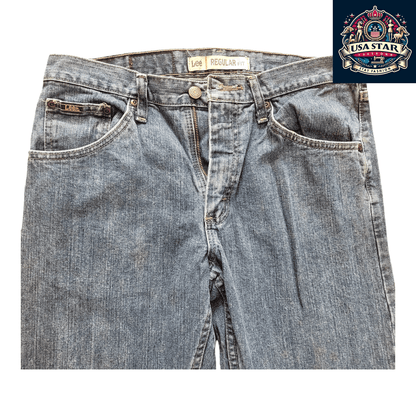 Lee Men's Regular Fit Jeans W32 x L27 in Blue Denim, Comfortable, Durable Everyday Wear - USASTARFASHION