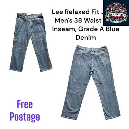 Lee Relaxed Fit Jeans 38 Waist x 30 Inseam in Grade A Blue Denim for Modern Comfort and Style - USASTARFASHION