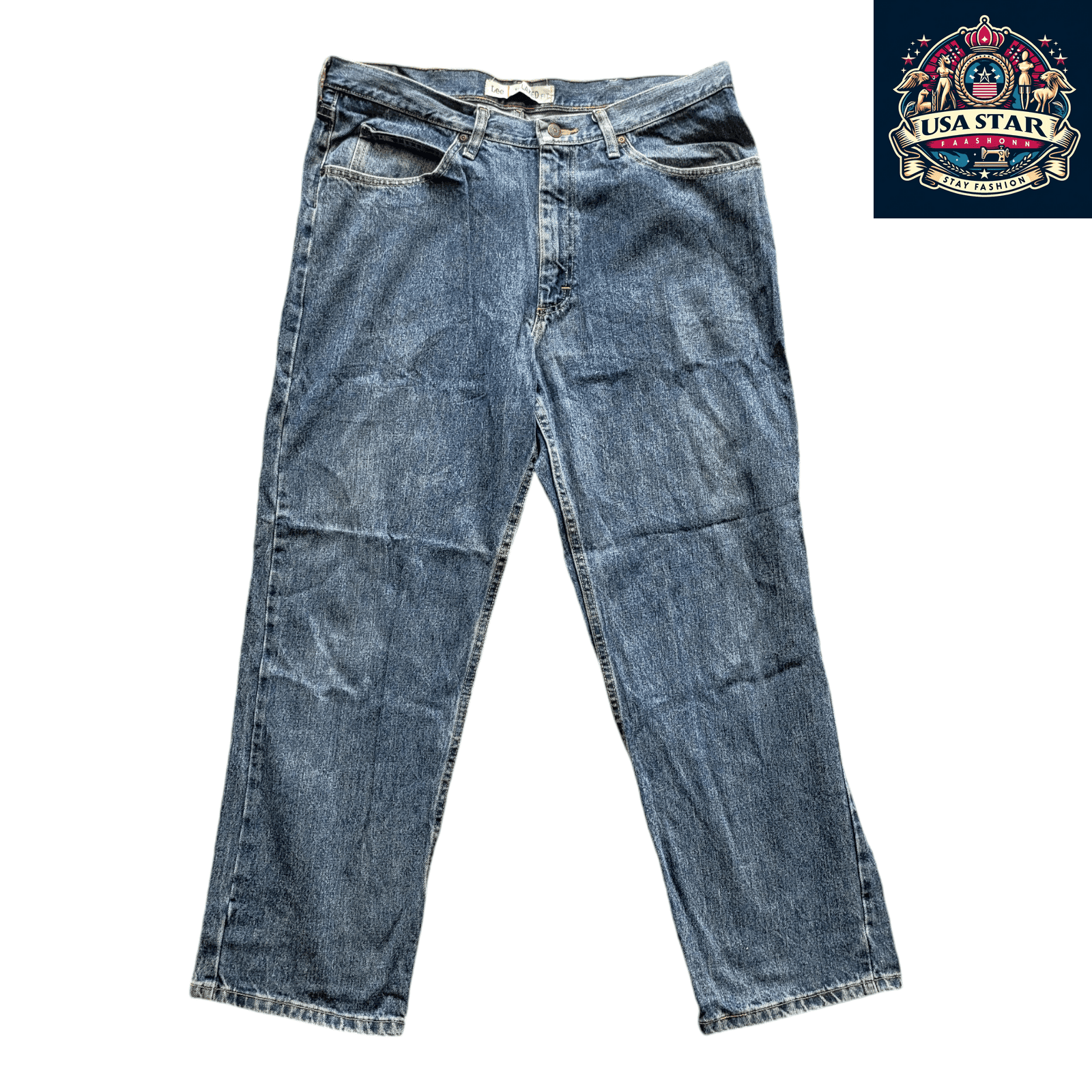 Lee Relaxed Fit Jeans 38 Waist x 30 Inseam in Grade A Blue Denim for Modern Comfort and Style - USASTARFASHION