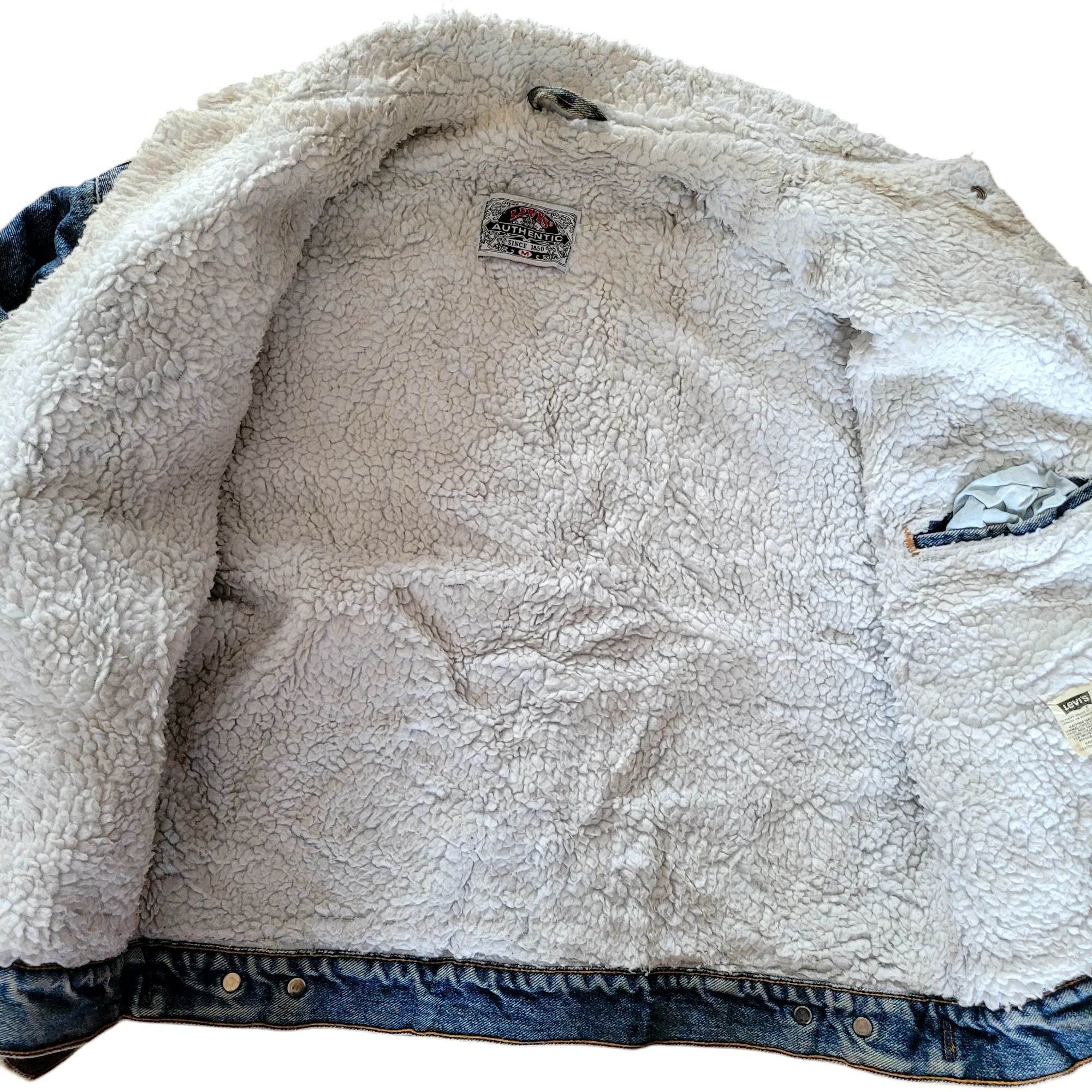 Levi’s Authentic Sherpa Denim Trucker Jacket – Size M, USA Made - USASTARFASHION