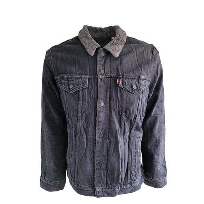 Levi’s Sherpa Trucker Jacket – Black Denim, WaterLess™, Size XL - USASTARFASHION