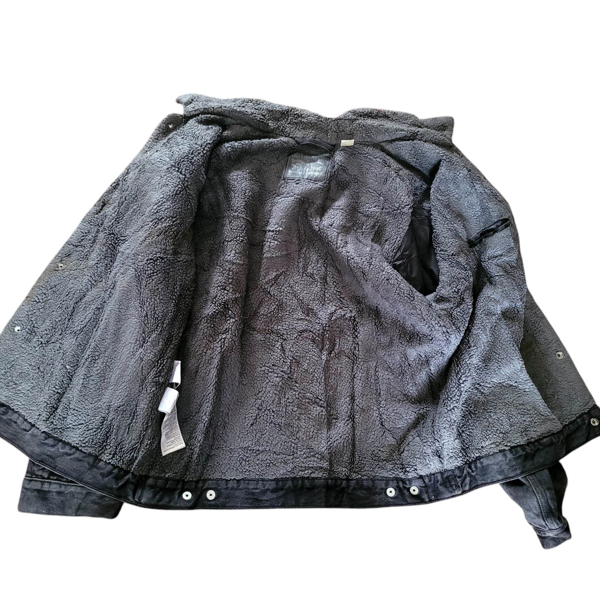 Levi’s Sherpa Trucker Jacket – Black Denim, WaterLess™, Size XL - USASTARFASHION
