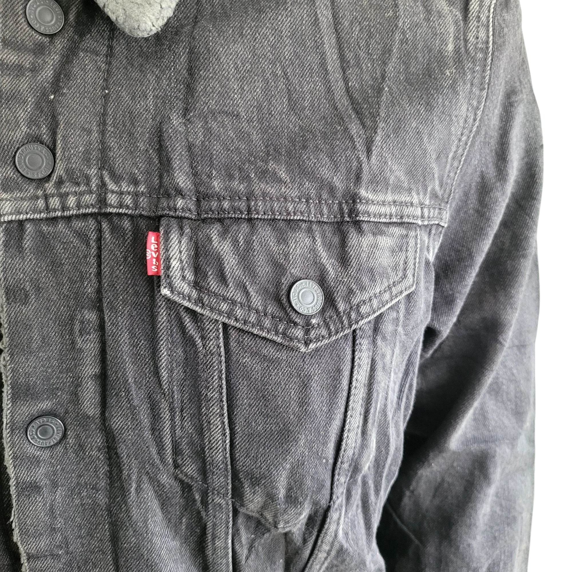 Levi’s Sherpa Trucker Jacket – Black Denim, WaterLess™, Size XL - USASTARFASHION