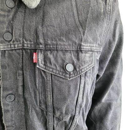 Levi’s Sherpa Trucker Jacket – Black Denim, WaterLess™, Size XL - USASTARFASHION