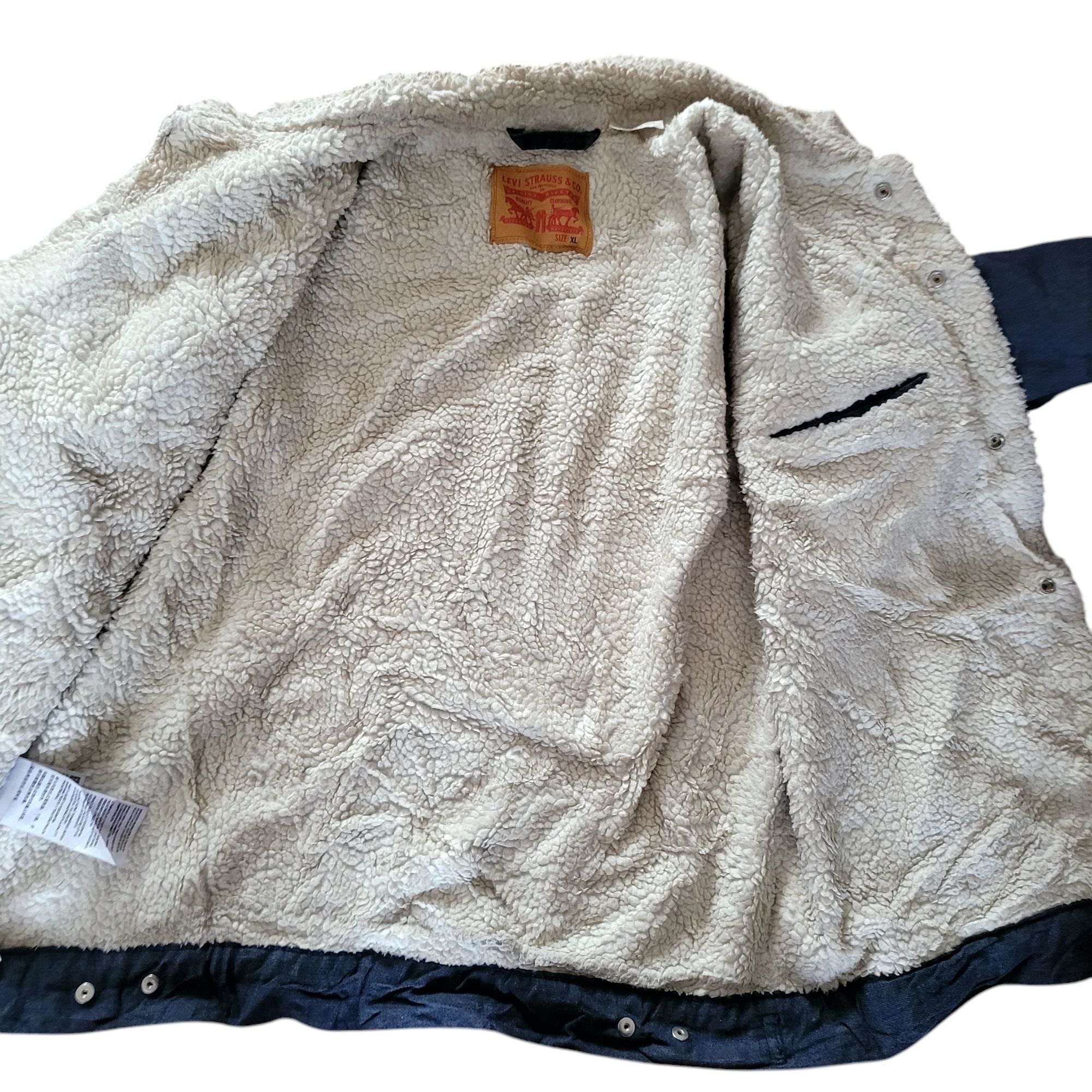 Levi’s Sherpa Trucker Jacket – XL, Dark Canvas Fleece Lined - USASTARFASHION