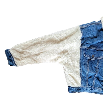 Levi’s Women’s Cropped Sherpa Trucker Jacket – Blue Denim XL - USASTARFASHION
