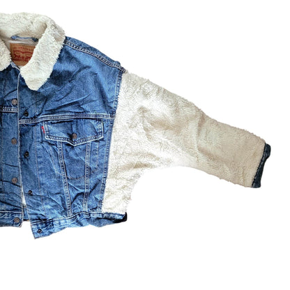 Levi’s Women’s Cropped Sherpa Trucker Jacket – Blue Denim XL - USASTARFASHION