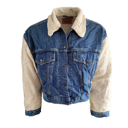 Levi’s Women’s Cropped Sherpa Trucker Jacket – Blue Denim XL - USASTARFASHION