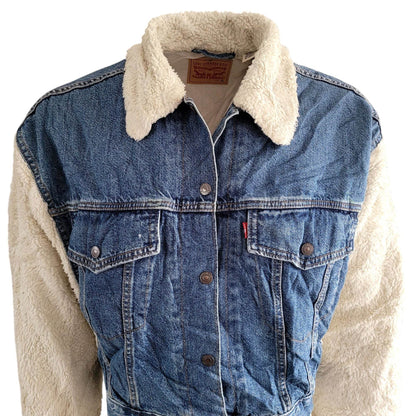 Levi’s Women’s Cropped Sherpa Trucker Jacket – Blue Denim XL - USASTARFASHION